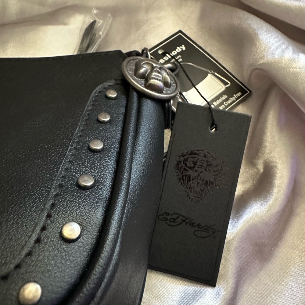 Ed Hardy Black and Red Studded Shoulder Bag - Picture 7 of 7